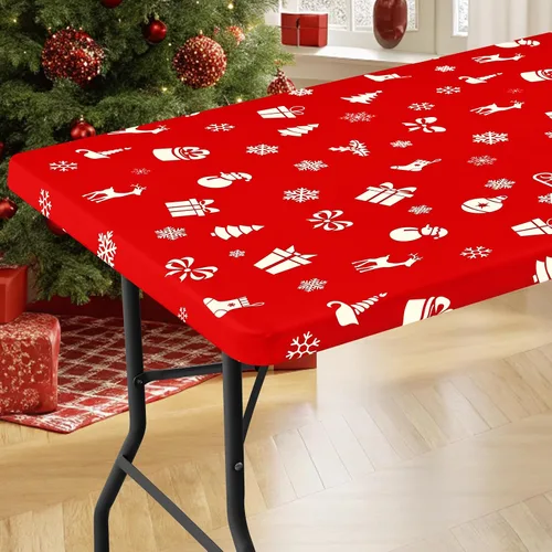 Vista 40 de Moosfor - Mantel elástico de elastano para mesa rectangular de 4 pies, manteles ajustables para picnic, funda estirable y lavable para mesa de patio