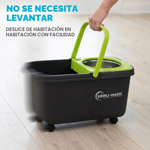 Vista 3 de SIMPLI-MAGIC Trapeador giratorio de 360° y cubo con escurridor - 3 cabezales lavables de microfibra de alta absorción, dispensador de jabón - Juego