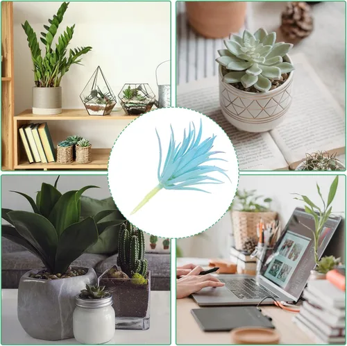 Vista 5 de PATIKIL Plantas suculentas artificiales, paquete de 2 plantas falsas pequeñas, plantas suculentas falsas sin maceta para decoración del jardín