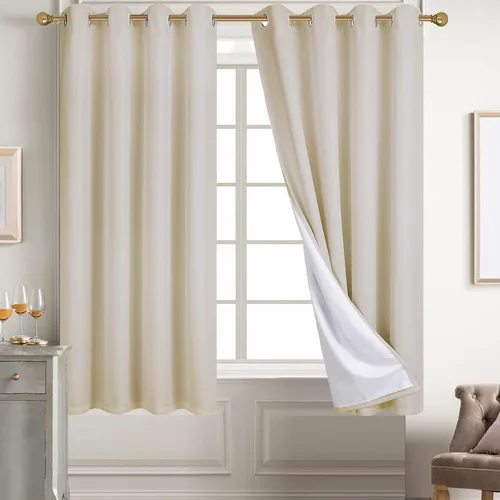 Vista 63 de Diraysid Cortinas 100% opacas de lino beige para dormitorio, con ojales, aislamiento térmico, cortinas de oscurecimiento de habitación