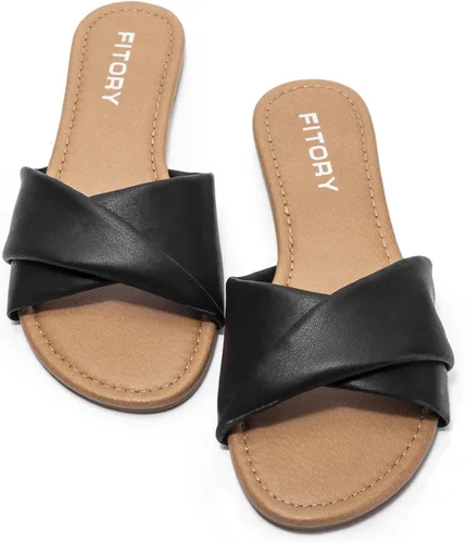 Vista 2 de FITORY Sandalias planas para mujer con pantuflas de cuero suave para verano, tallas 6-11