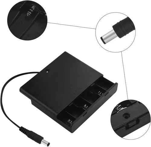 Vista 7 de WMYCONGCONG Caja de soporte de batería AA de 6 x 1.5 V 9 V con conector macho de CC de 0.083 x 0.217 in e interruptor de encendido/apagado