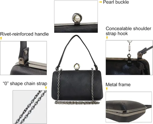 Vista 6 de Bolsa de noche para mujer con asa superior formal para graduación cóctel fiesta boda novia bolso de mano con cadena cruzada