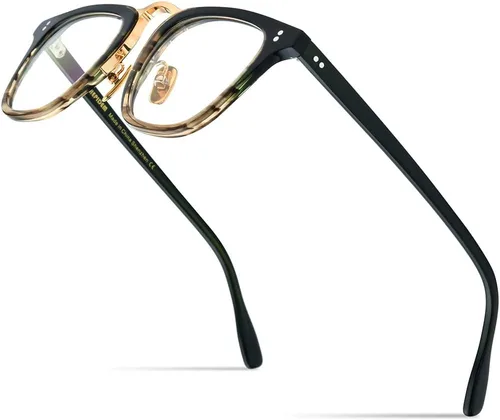 Vista 8 de HEPIDEM Marco de gafas de acetato para mujer, gafas cuadradas vintage para hombre, gafas ópticas H9214 Negro