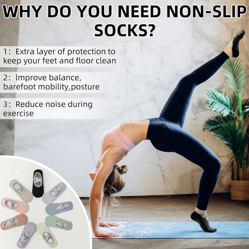 Vista 5 de Calcetines de yoga con agarre antideslizante para mujer, talla única, para fitness, deporte, danza de calcetines