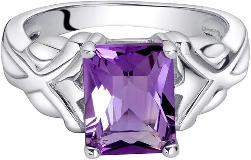 Vista 3 de Peora Anillo de amatista para mujer, plata de ley 925, solitario entrecruzado de diseñador, piedra natal de piedras preciosas naturales, corte