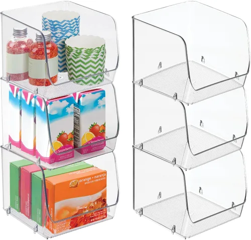 Vista 11 de iDesign - Bandeja de almacenamiento apilable con parte frontal abierta para despensa o almacenamiento doméstico, transparente, fabricada en EE. UU