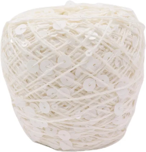 Vista 19 de Hilo de algodón de lentejuelas brillantes de 153 yardas, hilo brillante de ganchillo para diadema, gorro, tejer, suéter, tejido, puntada de Beige