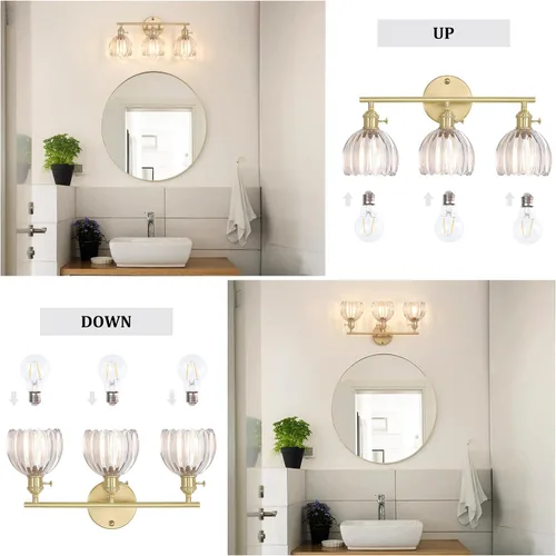 Vista 55 de Shenmoyl Lámparas de baño, lámpara de pared de 2 luces para tocador sobre espejo con pantalla de vidrio tulipán blanco para dormitorio, sala