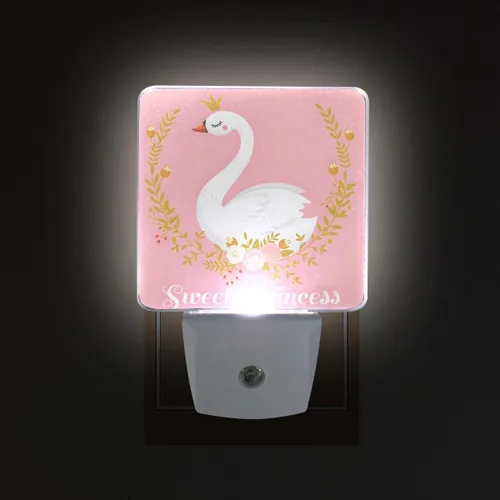 Vista 3 de Paquete de 2 lámparas LED de luz nocturna enchufables con impresión de princesa cisne con sensor de atardecer a amanecer para dormitorio, baño