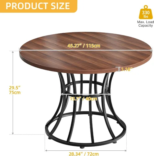 Vista 2 de DWVO Mesa de comedor redonda para 4-6 personas, mesa de cocina circular grande de 45.27 pulgadas, mesa de comedor de granja con base de metal