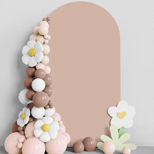 Vista 19 de Asee'm Cubierta de arco de boda de 6 pies, color beige, ajustada, cubierta de elastano ajustable de 2 caras, cubierta de fondo para decoración