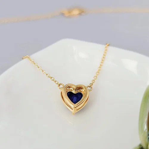 Vista 19 de 18K Solid Yellow Gold Genuine Gemstone Choker Necklace, 15 inches Chain Pendant Dainty Necklace gift for her