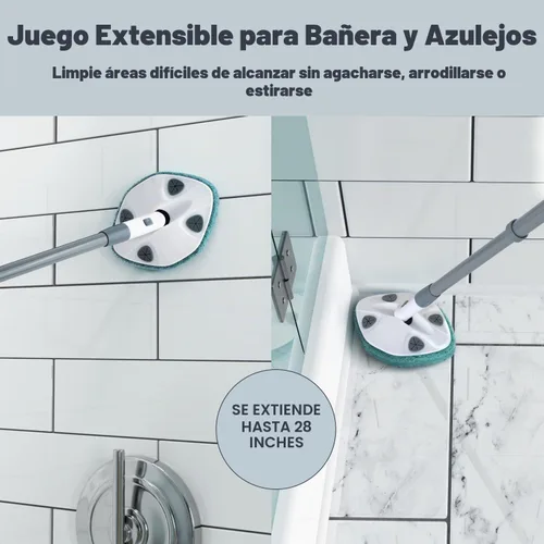 Vista 2 de Casabella Cepillo para bañera y azulejos con mango extensible de 28 pulgadas y almohadilla para fregar