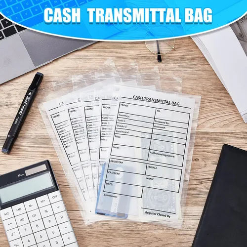 Vista 5 de Lewtemi 100 bolsas de transferencia de efectivo para depósito bancario, a prueba de manipulaciones, bolsas de poliuretano transparente