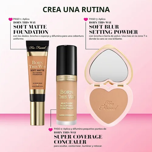 Vista 8 de Too Faced Born This Way Super Coverage Multi-Use Concealer Full-Coverage Hydrating Concealer for Dark Circles & Blemishes with Natural Finish