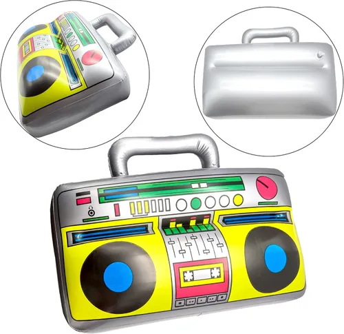 Vista 5 de 2 paquetes inflables de radio Boombox y teléfono móvil para fiesta de fotos, recuerdos de fiesta de cumpleaños de los años 80 y 90, música retro