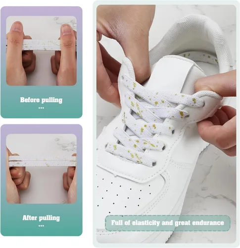 Vista 2 de 2 pares de cordones elásticos planos de goma sin atar, tira elástica para zapatos para adultos y niños, se adapta a tenis, botas, lona