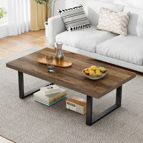 Vista 13 de Mesa de café IBF negra, mesa de centro minimalista industrial de madera, mesa moderna y simple rectangular para sala de estar, mesa de café y cóctel