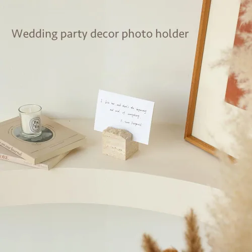 Vista 4 de JIMEI Tarjetero de lugar de travertino natural, letreros de mesa de boda pulidos hechos a mano, soporte de notas multiusos para tarjetas