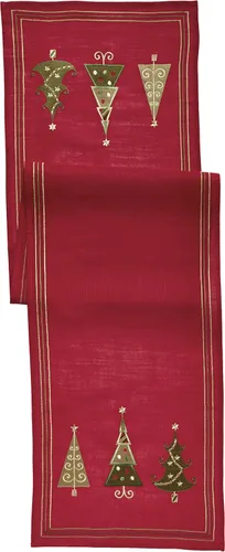 Vista 3 de Saro Lifestyle Camino de mesa bordado con diseño de árbol de Navidad, rojo, 16 x 54 pulgadas
