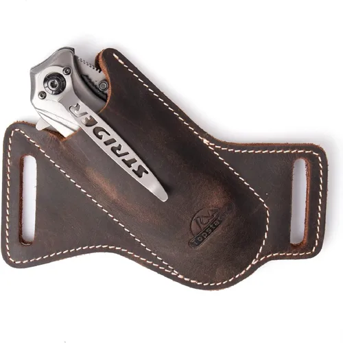 Vista 6 de Topstache Cinturón de cuero hecho a mano EDC con bolsillo para hombre, funda plegable para cuchillo plegable de 5 pulgadas, con parte superior
