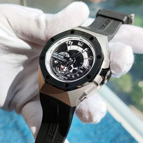 Vista 7 de REEF TIGER Relojes mecánicos automáticos deportivos de lujo para hombre, relojes de acero RGA92S7