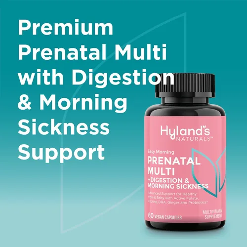 Vista 3 de Hyland's Easy Morning - Multivitamínico prenatal y alivio de la salud digestiva y enfermedades matutinas, 60 cápsulas veganas con folato, colina