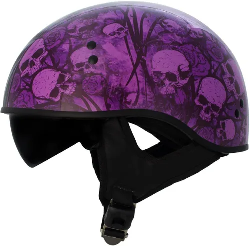 Vista 3 de Hot Leathers HLD1039 - Ramo de calaveras moradas y negro brillante avanzado DOT, unisex, con visera abatible, talla L