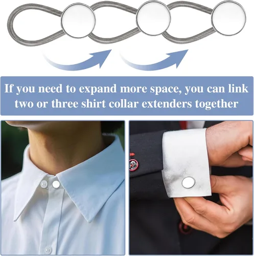 Vista 7 de 12 extensores de cuello elásticos y ajustables para camisas de hombre, cómodos extensores de botón de cuello para camisas de vestir y trajes