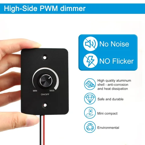 Vista 3 de RGBZONE Interruptor de atenuación LED de 12V, 5A 60W, regulador LED para vehículos recreativos, interruptor de atenuación PWM para autocaravanas