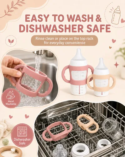 Vista 5 de Paquete de 2 asas de silicona para biberón NUK, beige+rosa Beige y Rosa