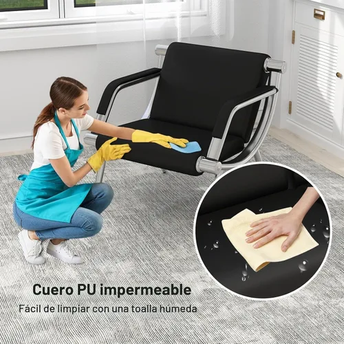 Vista 7 de kinbor - Silla de espera con reposabrazos, asiento de invitados de piel sintética, color negro