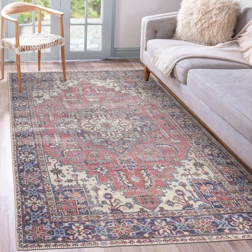 Vista 107 de GLN Rugs Traditional Collection - Alfombra de felpilla lavable a máquina, tradicional lavable, antideslizante, alfombra de felpilla de pelo corto