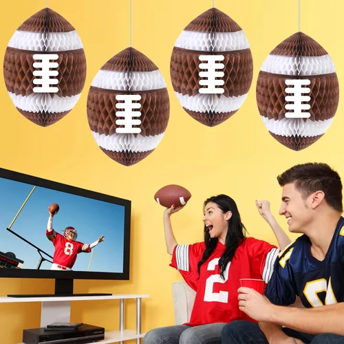 Vista 7 de C L cooper life Decoraciones colgantes para fiestas de fútbol, 6 unidades, panales de fútbol 3D con piezas de soporte, suministros de fiesta