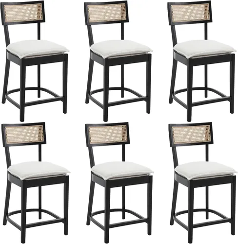 Vista 11 de QUNINJAY - Juego de 2 taburetes de bar de altura de mostrador de 26 pulgadas, modernos taburetes de ratán con tapicería de lino, sillas de comedor