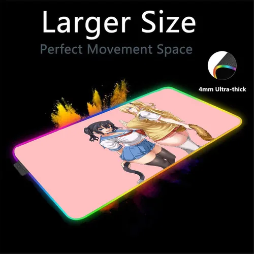 Vista 2 de Mouse Pads Sexy Anime Girl RGB Mouse Pad Deskmat Led Gaming Mousepad Gamer Desk Mat Game Mats Mause Office Pads XXL Keyboard Pad 39.37 inch x19.68