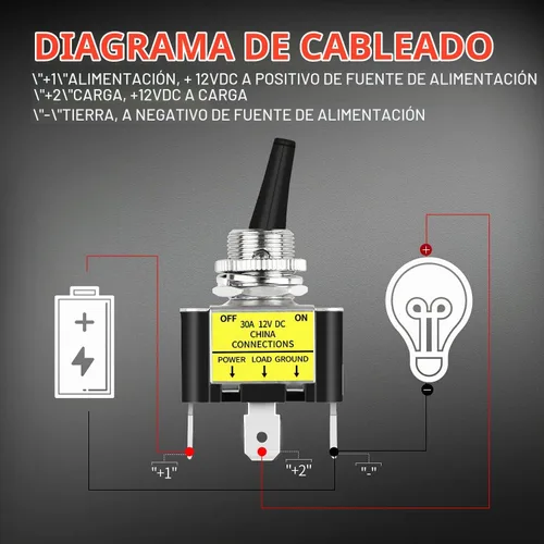 Vista 5 de DaierTek Interruptor de palanca con luz LED azul de 12 V, 30 amperios, 12 voltios, interruptor de palanca SPST ON Off 2 posiciones 3pin
