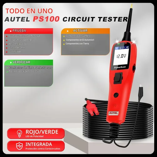 Vista 7 de Autel PowerScan PS100 - Probador de circuito de automóvil, kit universal de sonda de circuito de alimentación automotriz de 12 V 24 V con cable