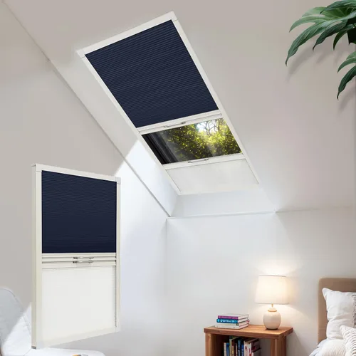 Vista 21 de Persianas de tragaluz con bloqueo de luz para techo, persianas celulares sin cables, aislamiento térmico, persianas de panal para techo, ventanas