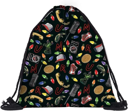 Vista 3 de MINAZIS Stranger - Mochila con cordón y bolsa multifuncional, bolsa de gimnasio deportiva, Negro -, Bolsa con cordón
