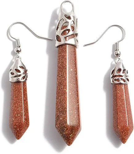 Vista 3 de AD Beads Juego de pendientes y pendientes hexagonales de piedras preciosas naturales para reiki