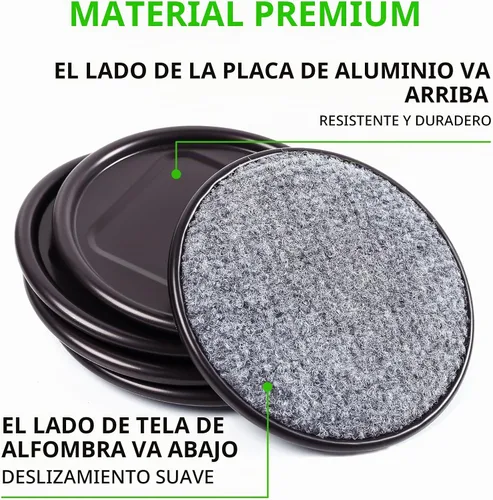 Vista 3 de Copas para ruedas de muebles de 4 pulgadas redondas para base de alfombra, deslizadores de muebles reutilizables para pisos de madera dura