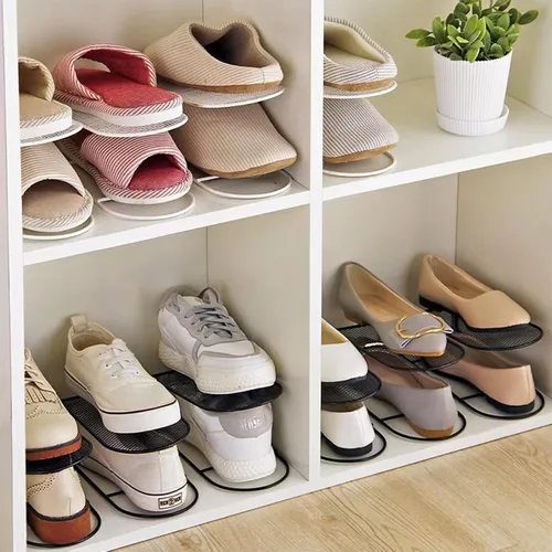 Vista 5 de CiBiZi Organizador de ranuras para zapatos, paquete de 6 organizadores de zapatos de metal, apilables, con doble capa, para un par de zapatos
