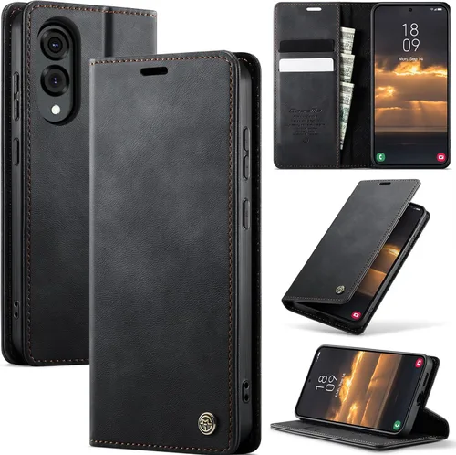 Vista 10 de Funda tipo cartera para Samsung Galaxy Z Fold 7 de piel con tarjetero y función atril, cierre magnético, bloqueo RFID, TPU a prueba de golpes, Negro