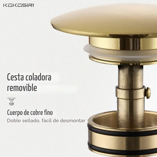 Vista 3 de KOKOSIRI C1002BG - Drenaje desplegable para fregadero de baño con cesta coladora, dorado cepillado con recogedor de pelo desmontable Oro cepillado