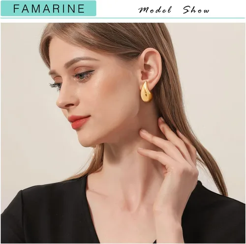 Vista 6 de FAMARINE Aretes de oro con forma de gota de agua para mujer, aretes grandes de oro con forma de lágrima