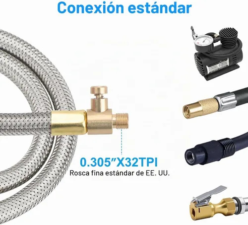 Vista 3 de Linkstyle Manguera de Extensión para Inflador de Neumáticos de 21", Adaptador con Boquilla de Aire de Bloqueo y Conexión Rápida para Compresor