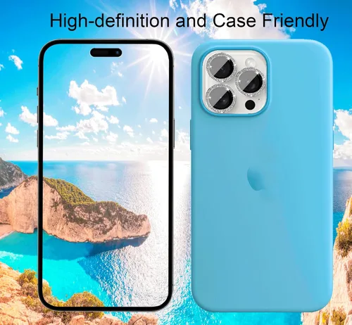 Vista 5 de Paquete de 4 protectores de lente de cámara compatibles con iPhone 15 Pro / 15 Pro Max, protector de lente de cámara Bling Glitter, protector