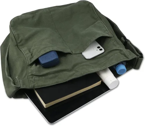 Vista 4 de Bolso bandolera de lona para mujeres y hombres, con múltiples bolsillos, casual, bolso de mensajero, viajes, trabajo